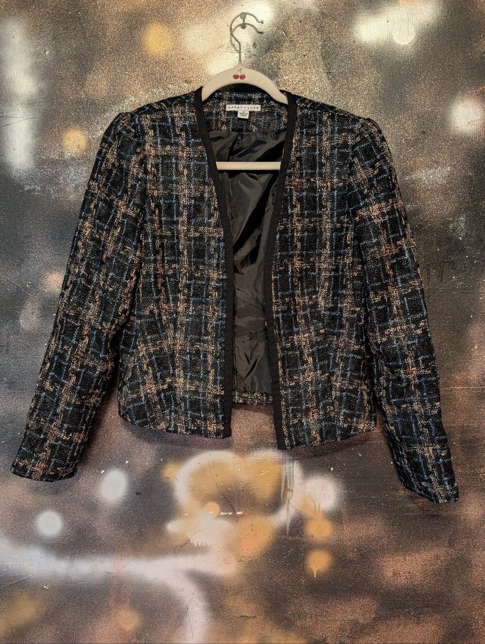 Croft & Barrow Black Multicolor Tweed Open-Front Jacket